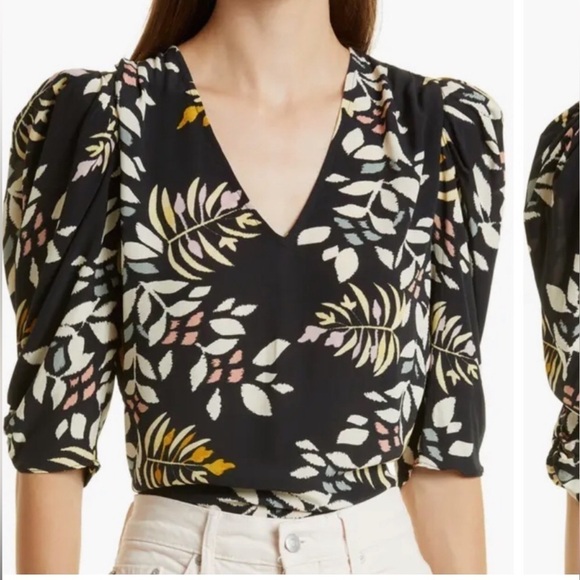 ba&sh Top Cross Black Floral Viscose V-Neck Three Quarter Sleeve Blouse Size XS - Picture 13 of 13